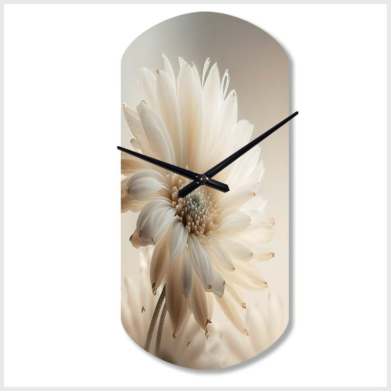 White Gerbera Flowers III - Horloge asymétrique en métal, horloge murale cylindrique, Petit