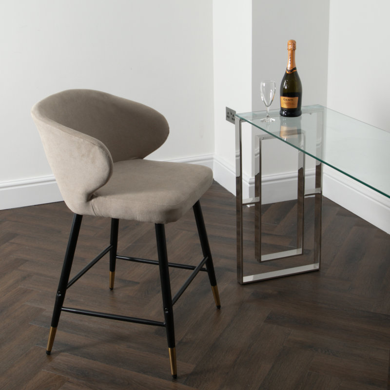 Olpe Upholstered Counter Stool with Metal Frame, Beige
