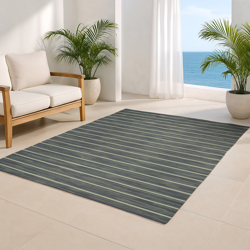 HorizontalStripes Gray Indoor and Outdoor Area Rug, Rectangle 2' x 3'