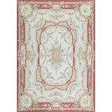 Hand-Knotted High-Quality Ivory and Red Area Rug