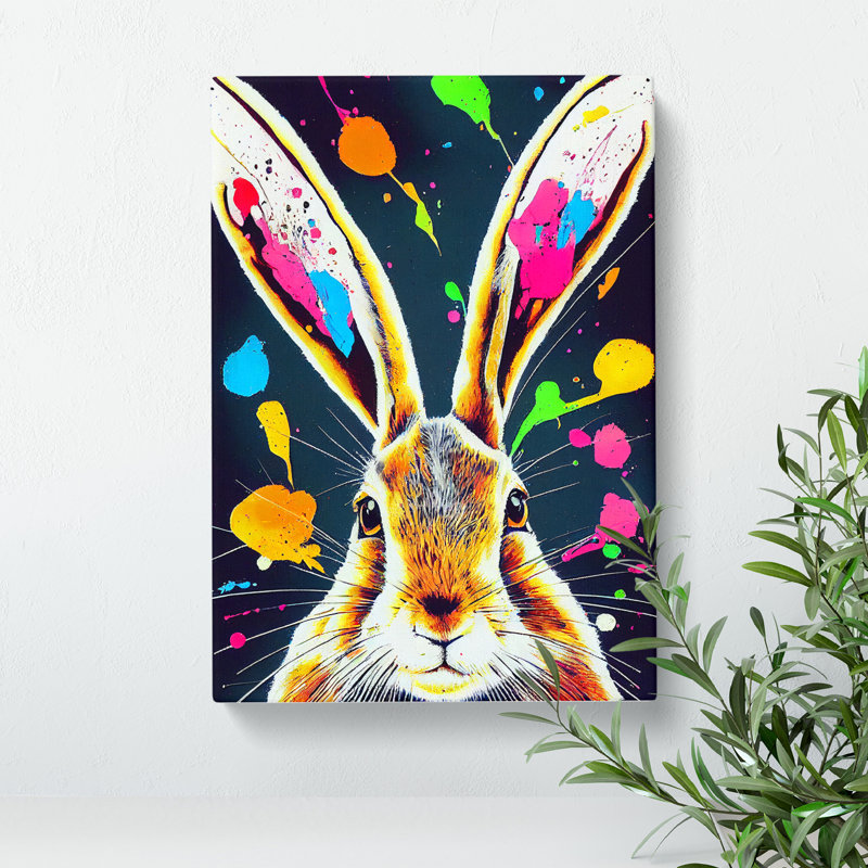 Paint Splashed Hare No.5 - Wrapped Canvas Print, 50cm H x 35cm W x 3cm D