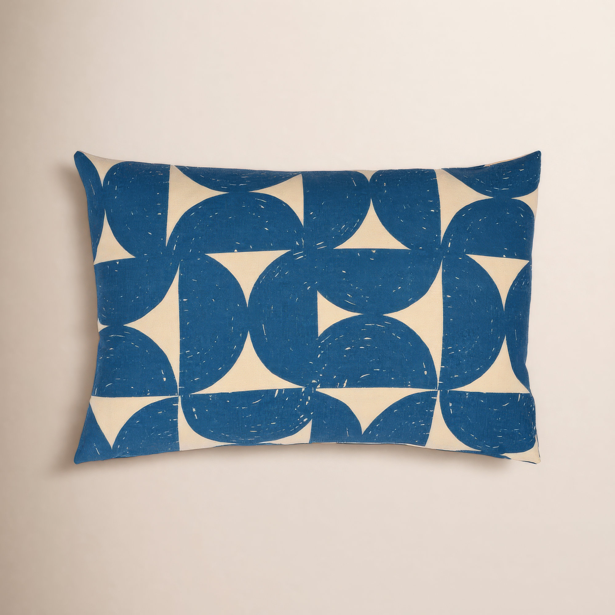 Frenk Geometric Cotton Lumbar Throw Pillow, Down, Dark Blue/Beige