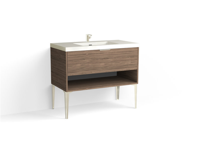 Modo 42" W Freestanding Single Bathroom Vanity with Dean Leg, Matte White/Single, Nocino, Satin Nickel