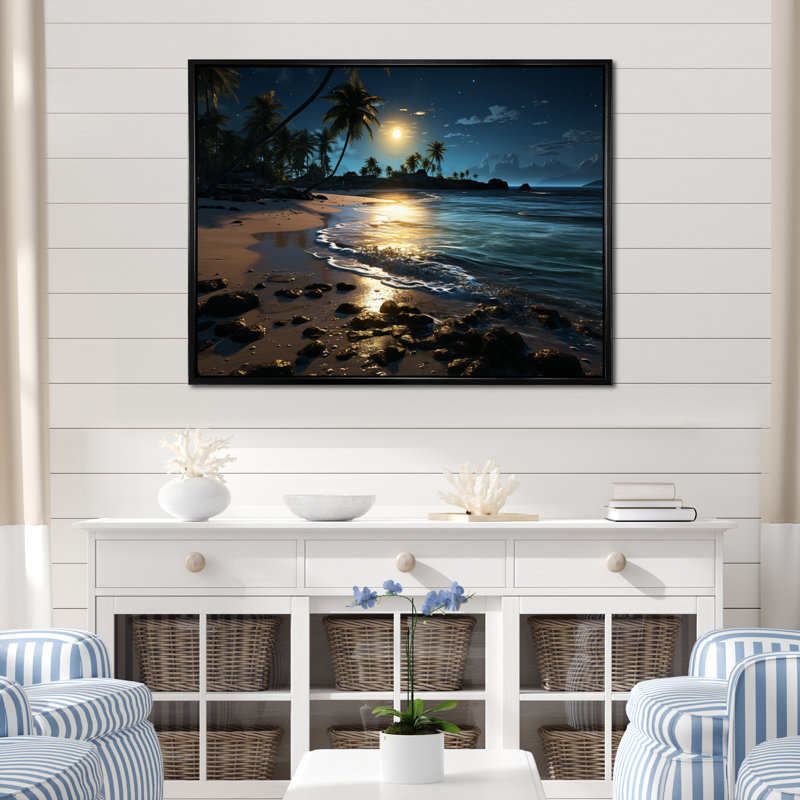 Beach Silent Night III, reproduction d'art sur toile, H 30 po x l 40 po x P 1,5 po, Cadre flottant noir