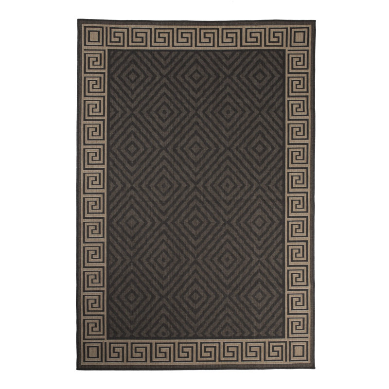 Tapis décoratif intérieur/extérieur à motif géométrique brun Joliet, Rectangle 2 pi x 3 pi