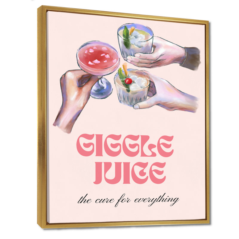 Giggle Juice The Cure For Everything - Cocktails Wall Decor, Gold Floater Framed Canvas, 20" H x 12" W x 1" D
