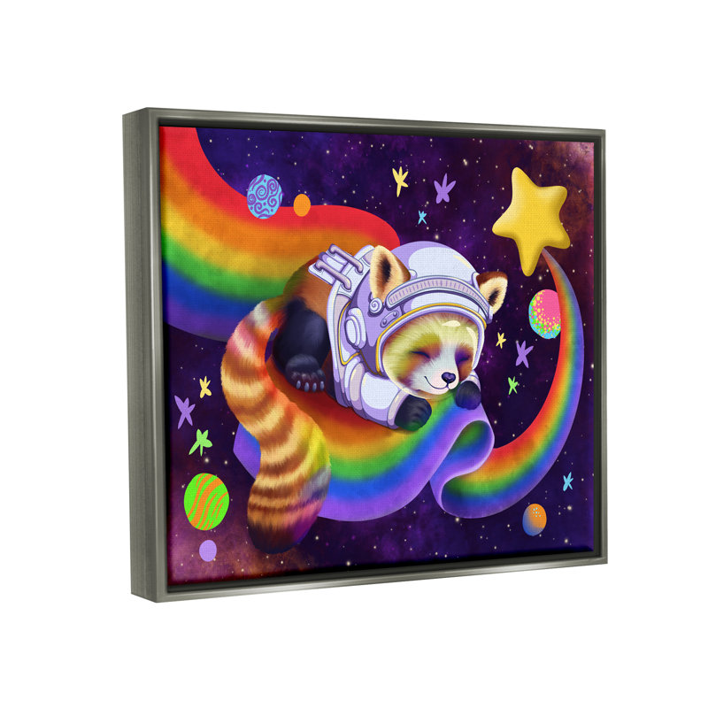 Red Panda Rainbow par Carla Morrow, Cadre flottant gris lustré, H 25 po x l 31 po x P 1,7 po