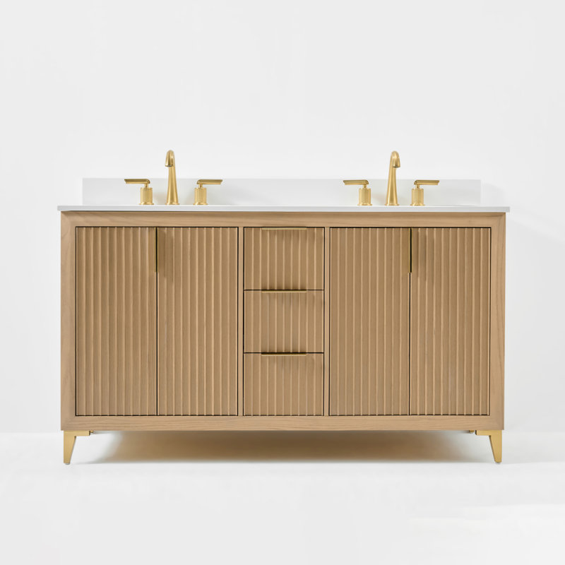 Turlington Freestanding Standard Bathroom Vanity with Top, Oak, 60"