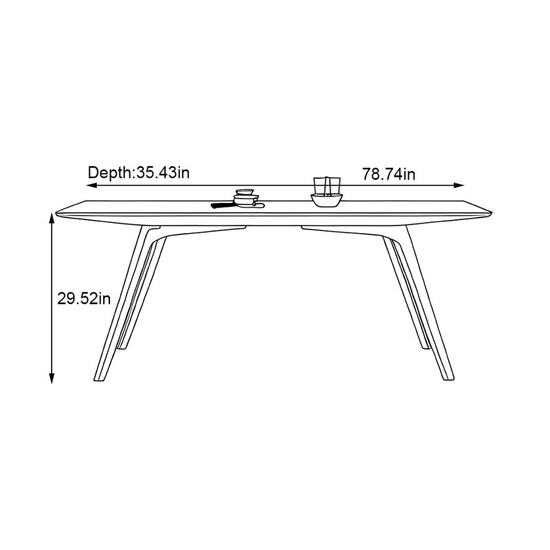 Rectangular household bright white dining table, 29.52"H x 78.74"L x 35.43"W