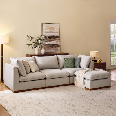 Sectional Couch Cloud Modular Sectional Sofa with Ottoman and Wooden Base for Living Room