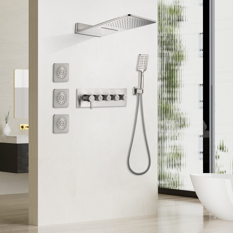Système de douche complet avec valve brute, Argent