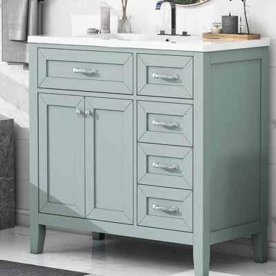 Meuble-lavabo encastré 36 po avec rangement en bois massif et construction