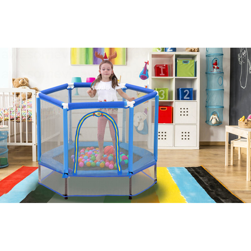 Trampoline pour tout-petits de 55 po avec filet de sécurité et balles, mini trampoline intérieur / extérieur pour enfants