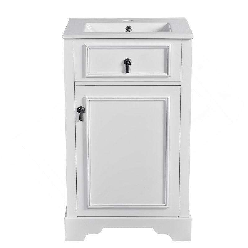 Meuble-lavabo de 20 pouces avec lavabo en céramique, porte à fermeture douce, tablette réglable et support de rangement fixé à la porte - idéal pour les petites salles de bain