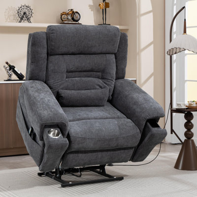 Big Man Power Lift Recliner For Elderly Adults 28 Inch Wide Seat, Heat Massage, Cup Holder & Wireless Charger, Usb Type C Charging,400 Lbs