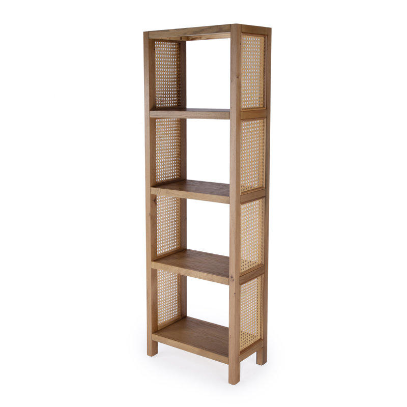 Mesa Cane and Solid Wood 4- Tier Etagere Bookcase