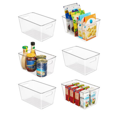 6 PCS Clear Plastic Storage Bins - Pantry Organizer Bins with Handle