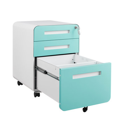 Classeur mobile à 3 tiroirs pour le bureau / la maison - verrouillable et imperméable avec 5 roues utilitaires, inclinable, peut contenir des classeurs de format légal / lettre / a4, acier laminé à froid, plateau à crayons amovible et suspension