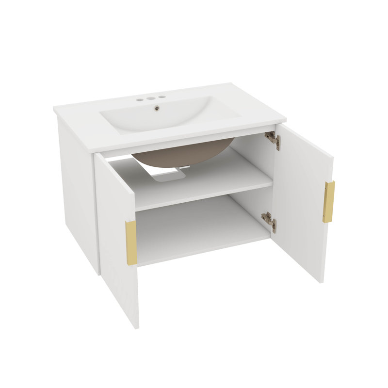 Meuble-lavabo de style rétro 30 po avec lavabo en céramique, configuration de robinet à 3 trous, armoire de rangement avec 2 portes à fermeture silencieuse