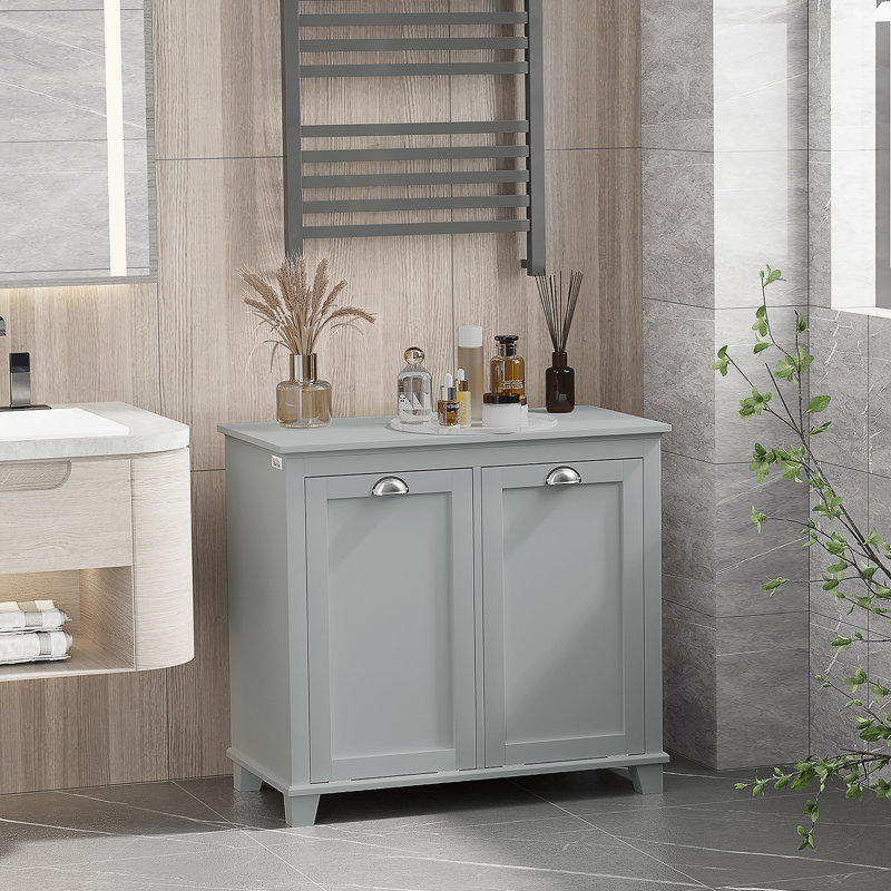Armoire de trieur de linge Tilt-Out, organisateur de rangement de salle de bain avec panier inclinable à deux compartiments, gris