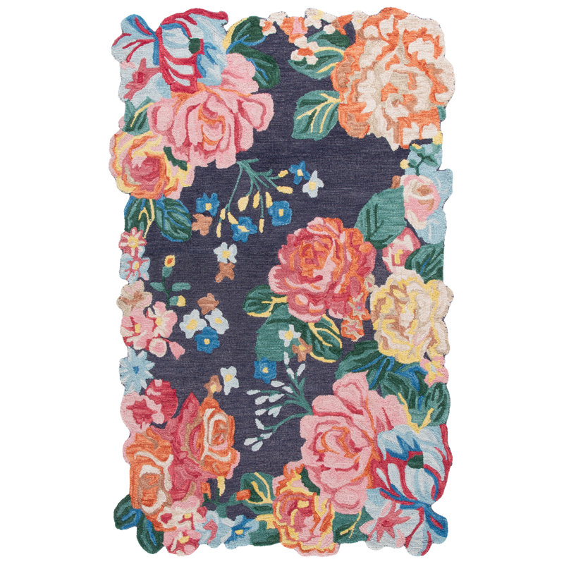 Jardin Hand Tufted Wool/Cotton Floral Rug in Pink/Navy, Rectangle 4" x 6"
