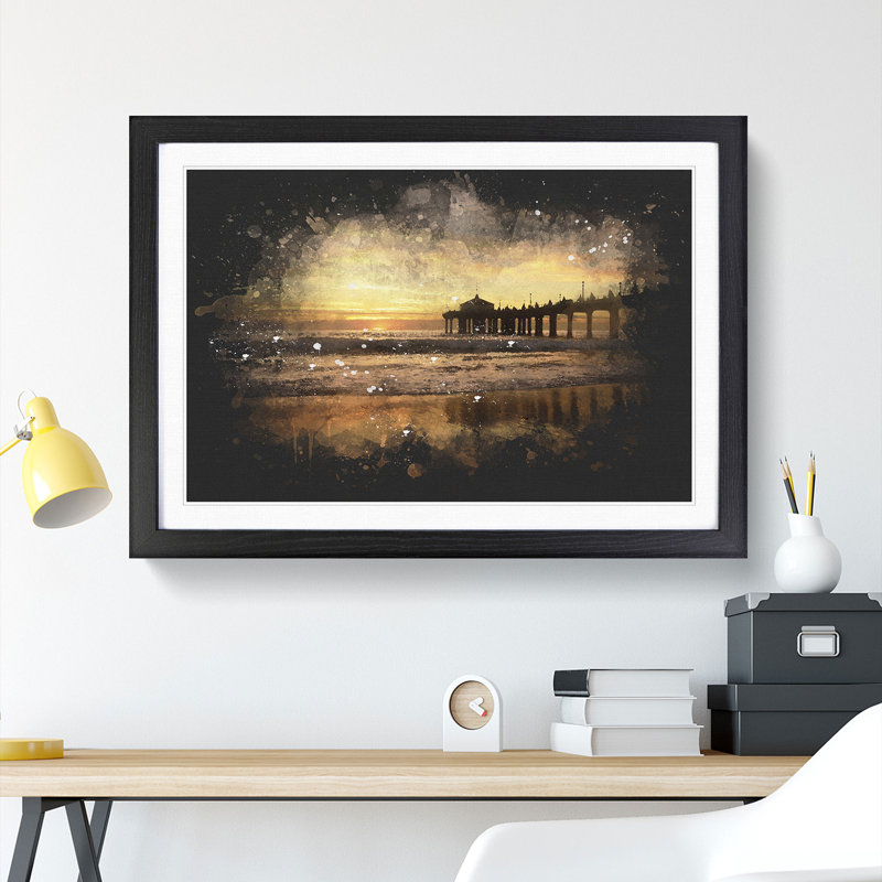 Sunset Behind The Pier - Single Picture Frame Print on MDF, 45cm H x 63cm W x 2cm D, Black Framed