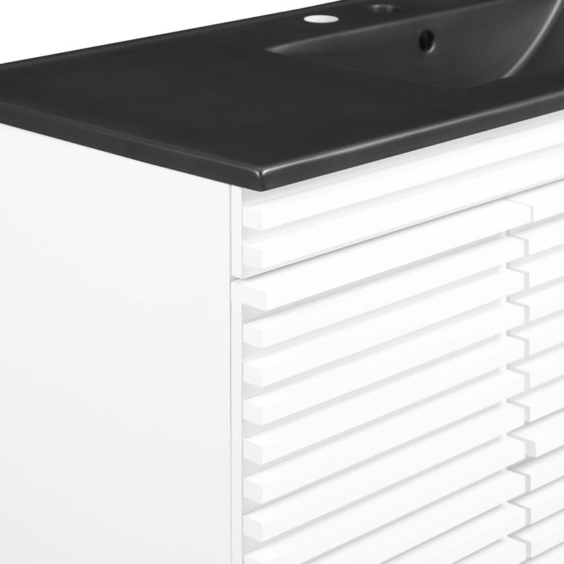 Modway Render 48" Wall-Mount Bathroom Vanity, Black, White