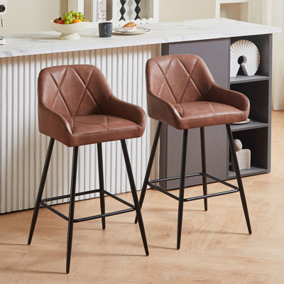 Faux Leather Upholstered Counter Bar Stools with Armrest