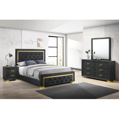 Ensemble de chambre à coucher tapissier à panneau capitonné Kezion 4-1