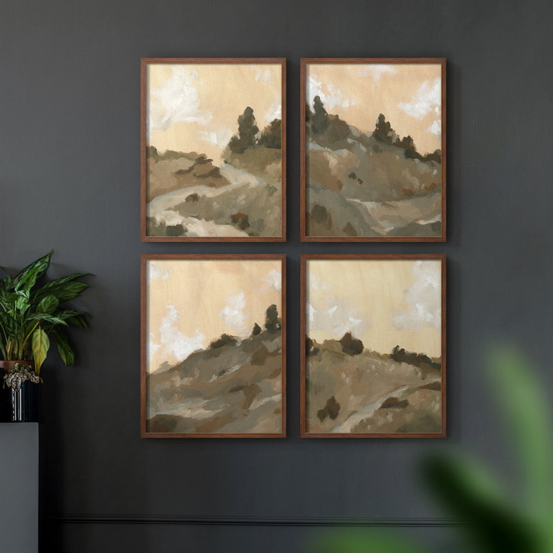 «Stone Brush II», ensemble de 4 reproductions encadrées, Noyer, H 44 po x l 14 po