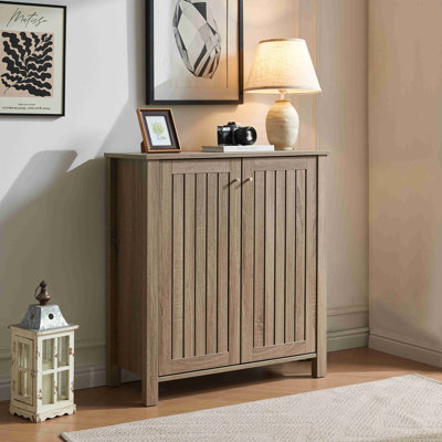 Shoe Cabinet Storage Cabinet Entryway Cabinet With Two Doors Slat Style Vented Doors Metal Knob Handle Four Shelves