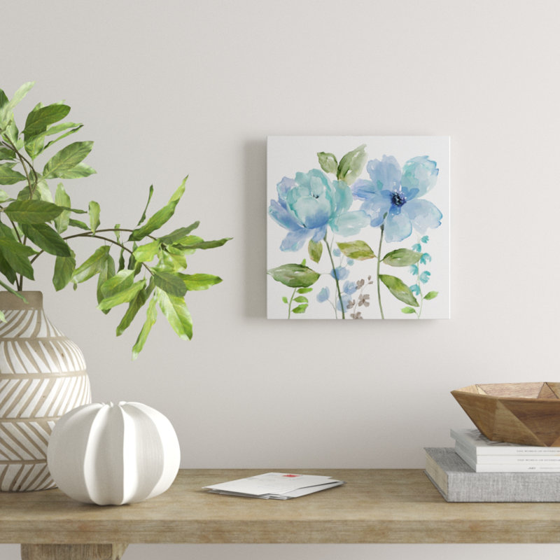 « jardin blues ii », peinture, H 16 po x l 16 po x P 1,5 po, Toile tendue