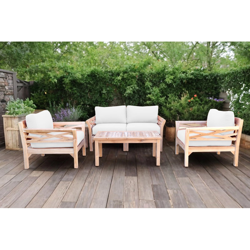 Ensemble de conversation d'extérieur en teck pour 4 personnes avec coussins Monterey, 4 Pcs:  Loveseat,Chair,Cushion,Table