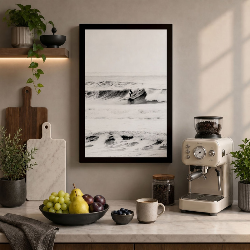 Tempestuous Shore Coastal 1 Piece Wrapped Canvas Wall Art, 18x12 - 45.7 x 30.5 cm, Black Border