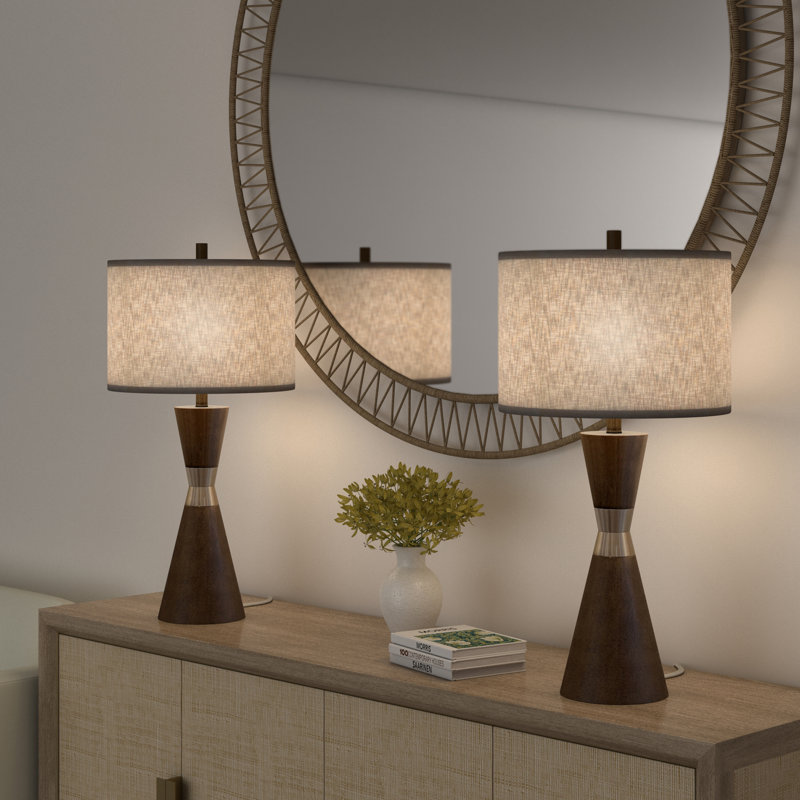 Lampe de table Hourglass - 77,5 cm (30,5 po) en résine et métal - Brun, fini doré, Gris, Brun