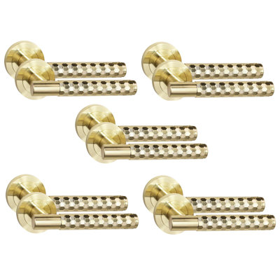 Golden Grace 5 Pair Knurled Hex Cut T-Bar Door Handle Antique Brass Finish with Spindle and Screws