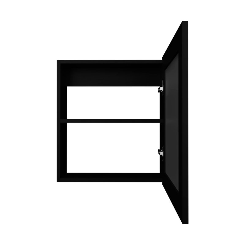 Armoire de rangement de salle de bain noire - 2 tablettes, miroir, fixation murale, moderne, panneau de particules, fixation 18,6 x 5,7 20,5 pouces, look moderne,