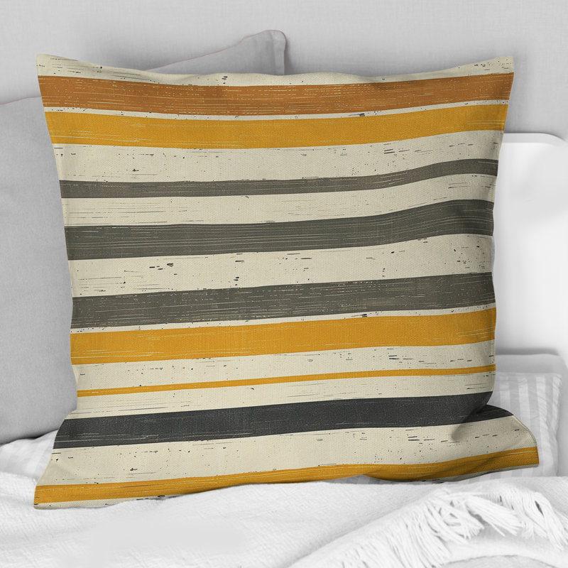 Rayures orange et beige Mid Century Retro Stripe - Coussin Mid Century Retro Stripe, H 16 po x l 16 po