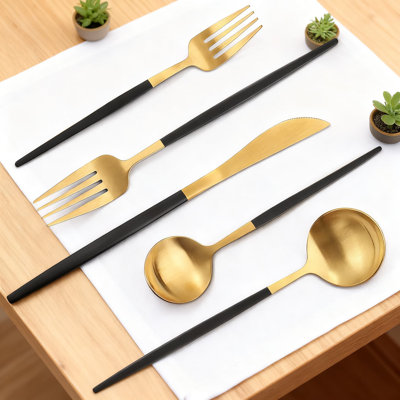 40-Piece Matte Black And Gold Flatware Set, Stainless Steel Silverware Service For 8 With Satin Finish, Dishwasher Safe Cutlery Set For Home And Restaurant Use