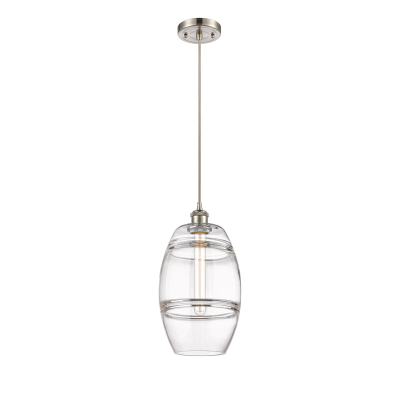 Bettylou 1 Single Pendant, 9.88" H x 8" W x 8" D, Clear, Brushed Satin Nickel