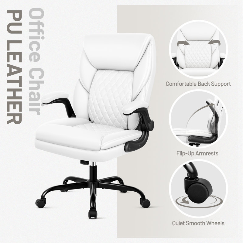 Fauteuil de bureau ergonomique en similicuir, Blanc