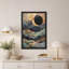 Tableau abstrait sur toile représentant un paysage doré et turquoise-281239742