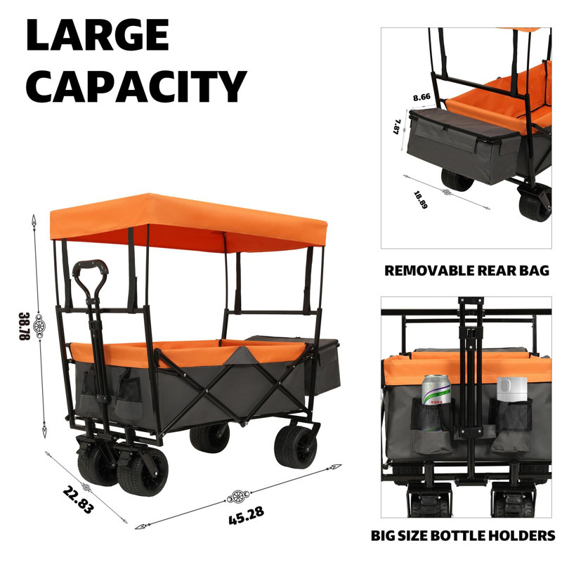Chariot pliable de 480 lb avec auvent, Orange