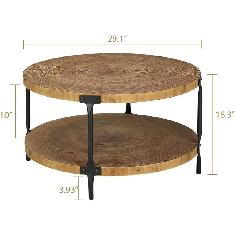 Natural Pine and MDF Round 2-Tier Coffee Table