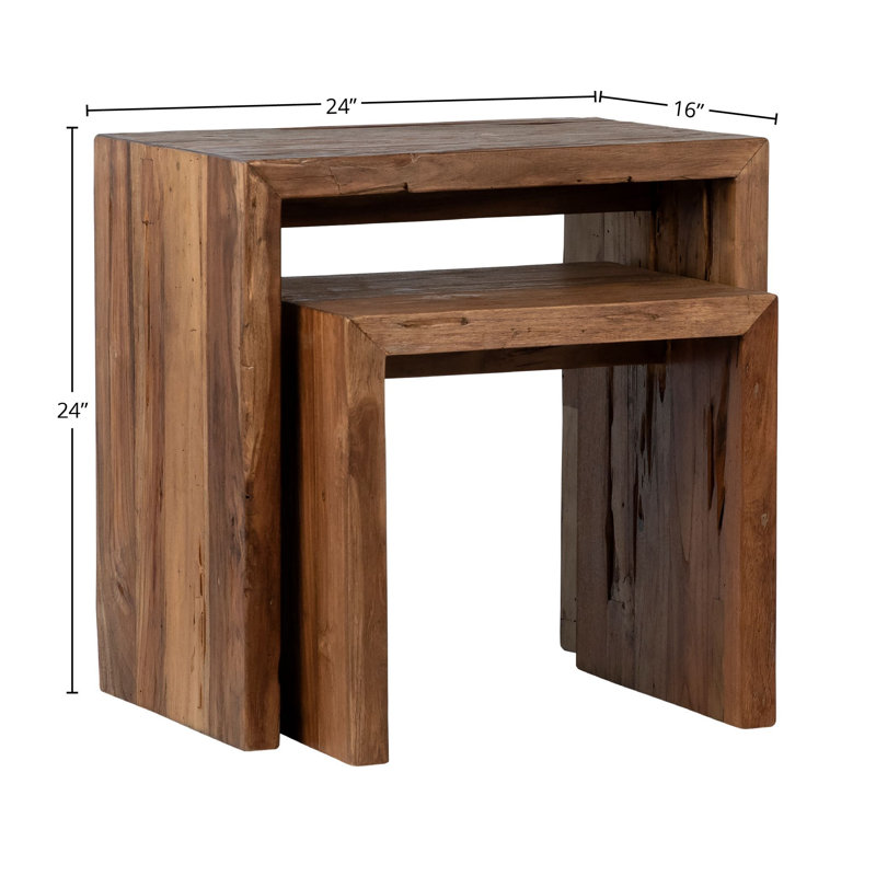 Chilton Rectangular Reclaimed Teak Waterfall Nesting Side Tables