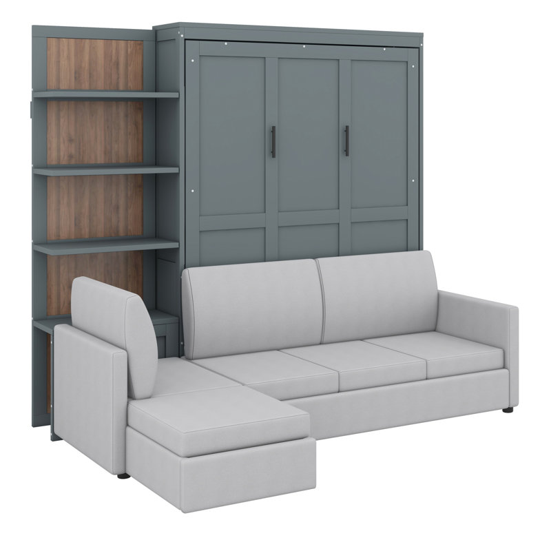 Lit escamotable mural avec canapé et tablettes Murphy, Gris