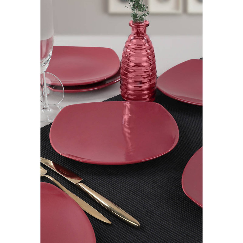 Ensemble d'assiettes à dessert élégantes en céramique (6 pièces), rouge, 8,7 x 8,7 x 0,9 pouces | 100% céramique, va au micro-ondes et au lave-vaisselle | Parfait pour servir des gâteaux, des desserts et des apéritifs, un design élégant et durable