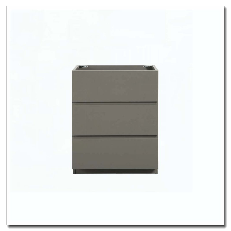 Armoire de plancher avec trois tiroirs préassemblés sans poignée, Gris