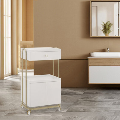 Utility Cart with Storage Drawer and Cabinet, Rolling Trolley with Metal Frame