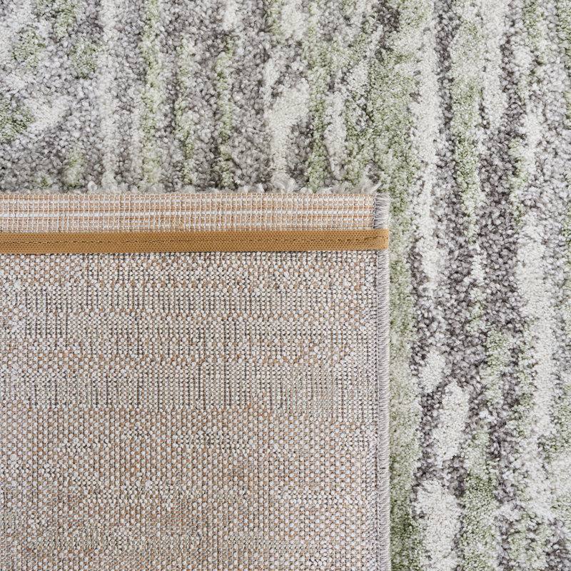 Round 6'7" Grey and Green Abstract Synthetic Area Rug